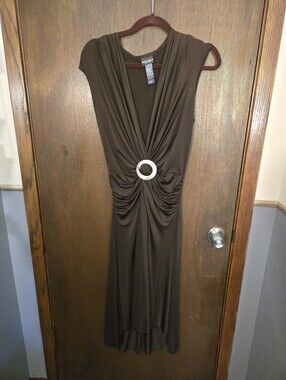 Bisou Bisou Brown Maxi Dress with Decorative Abolone Ring Size 8